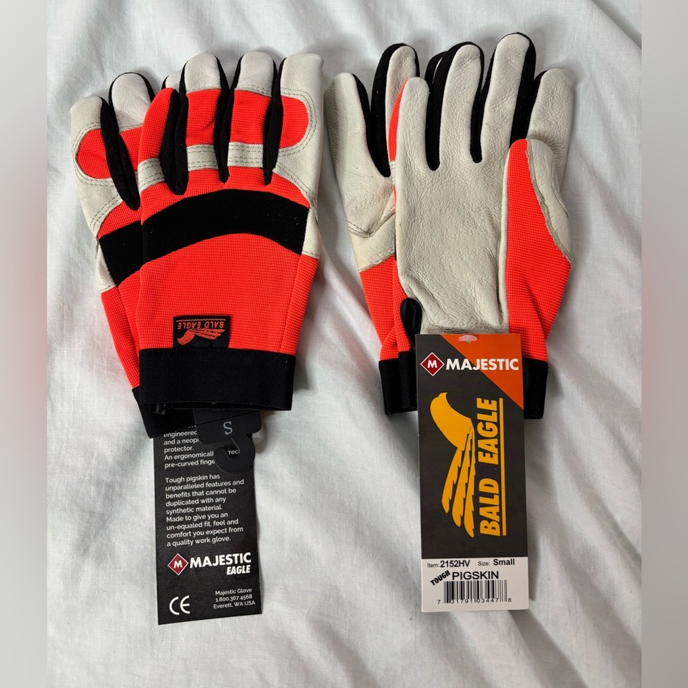 Majestic Bald Eagle pigskin work gloves NWT sizeS (2pairs)